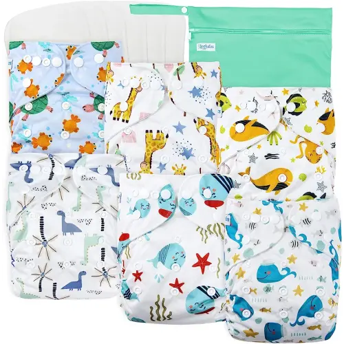 Leekalos Cloth Diapers Reusable for Boys and Girls, Baby Diaper Cloth with Inserts & Wet Bag One Size (Undersea)