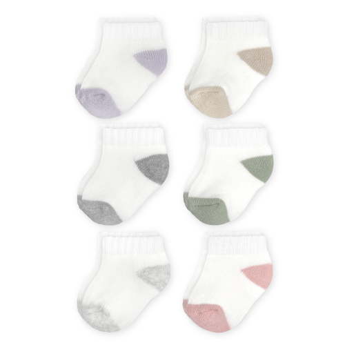 Carter's Child of Mine 0-12 M Cotton Polyester Spandex Baby Girl Terry Lowcut Socks, 6 Pack