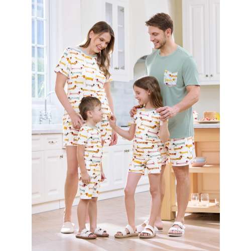 Bamboo Family Pajamas Cute Doggy Patterned Short-sleeve Matching Pajamas Set ( Snug-Fitting for Children ) Multi-color