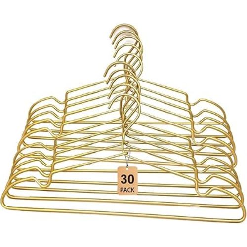 30 Pack Gold Matt Metal Wire Hangers Coat Suit Clothes Hangers with Notches,16.5" Heavy Duty Durable Hangers for Adult, Shirt Dress Pants Hanger Space Saving Legging Organizer