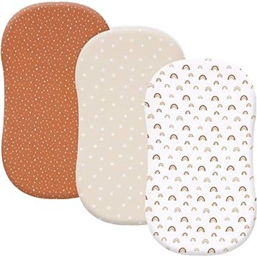 PHF 3 Pack Soft Bassinet Sheets, Rainbow Comfy Polyester Cradle Sheets for Baby Boys Girls, Universal Fit for Most Cradle and Bassinet Mattress, Rainbow