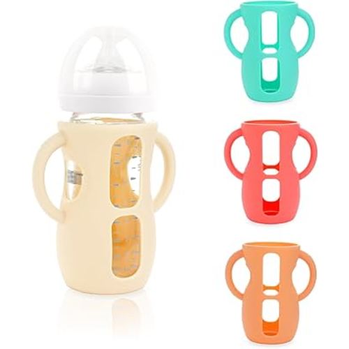4-Pack Silicone Sleeves for Philips Avent Glass Bottles, BPA-Free Drop-Resistant Baby Bottle Sleeves with Handles, Compatible with Philips Avent Natural Glass Baby Bottles (8 oz)