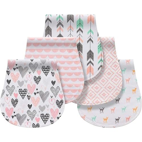 Little Tots Burp Cloths 100% Cotton Baby Burp Set, Absorbent & Soft Burping Cloth Newborn Towel for Newborns & Babies Boys & Girls Unisex 5 Pack (Full of Love)