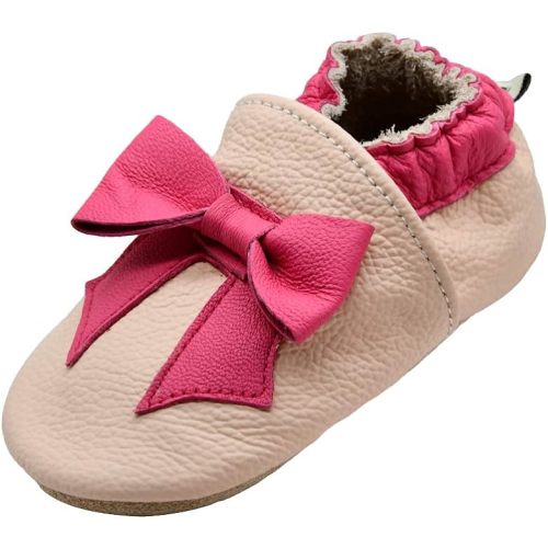 iEvolve Baby Girls Baby Boys Shoes Baby Toddler Soft Sole Shoes First Walker Crib Shoes Baby Moccasins - 12-18 Months Toddler - Pink Tie