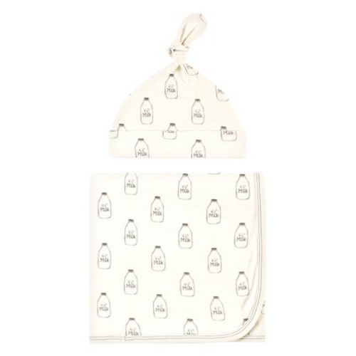Touched by Nature Unisex Baby Organic Cotton Swaddle Blanket and Cap, Milk, 0-6 Months