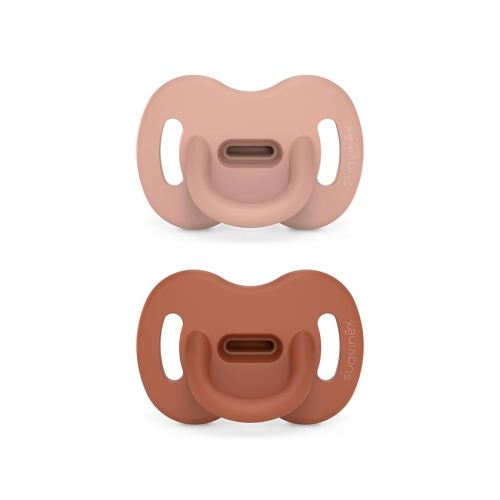 Color Essence SX PRO Silicone Baby Pacifier 2Pk, Made with 100% Soft Silicone, Baby Essentials Perfect for Breastfeeding Babies, Designed in Spain, 0-6 Mths, Nude/Orange