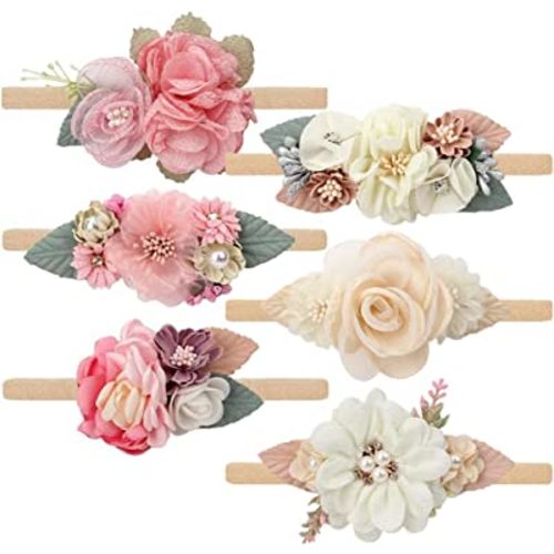 Toptim Baby Floral with Nylon Headbands for Newborn Girls Shower Photo (6 Colors)
