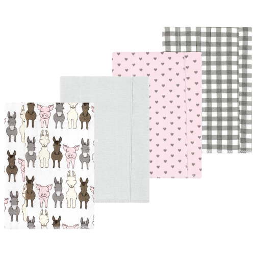 Luvable Friends Hudson Baby Flannel Burp Cloths 4pk, Barn Pals Pink