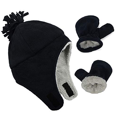 Zando Baby Boy Sherpa Lined Warm Fleece Pilot Hat Infant Toddler Winter Hat Mitten Set