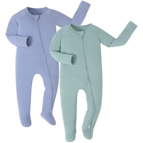 JunNeng Baby Boy Girl Footed Pajamas Viscose from Bamboo Sleeper with Mitten Cuffs 2 Way Zipper Newborn 0-12 Months Pjs