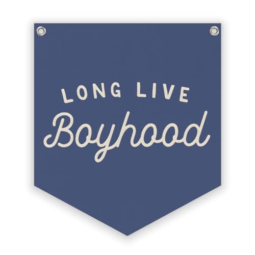 Lacama Vintage Room Decor,Long Live Boyhood Linen Banner,Boy Bedroom Wall Hanging Banner Pennant Flag Decor for Nursery Playroom Toddler Nursery Decor Kids Room,12.4x14 in(Navy blue)