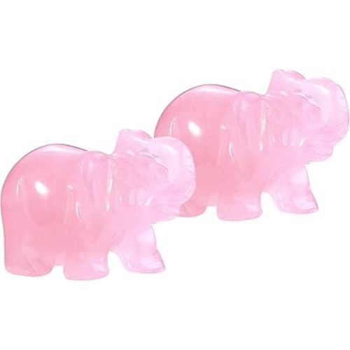 Jovivi 2pcs Natural Carved Rose Quartz Gemstones Healing Crystal Elephant Figurines Statues 1.5'' Hoom Room Desk Decorations