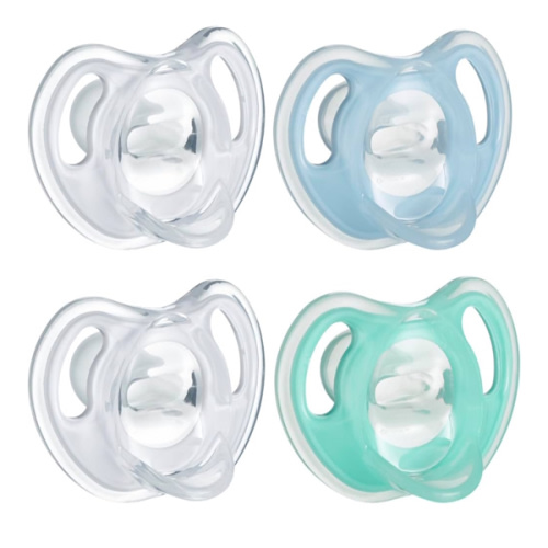 Amazon.com : Tommee Tippee Ultra-Light Silicone Pacifier, 0-6 Months, Symmetrical One-Piece Design, BPA-Free Silicone Binkies, Clear/Blue/Green, Pack of 4 : Baby