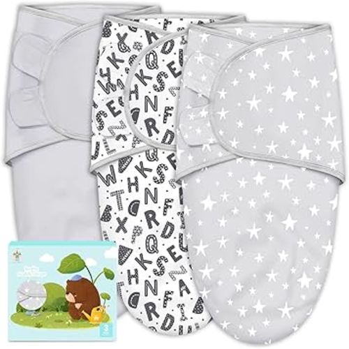 Cute Castle 3-Pack Baby Swaddle Sleep Sacks - Newborn Swaddle Sack - Ergonomic Baby Swaddles Blanket Warp for Boys and Girls - Baby Essentials (0-3 Months - Gray, Letters, Stars)