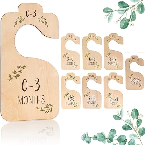 8Pcs Wooden Baby Closet Dividers, Baby Clothes Organizer Cloth Sorting Tags Newborn Wardrobe Dividers for Baby Clothes Sorting & Nursery Decor - KAMHBE (8 PCS)