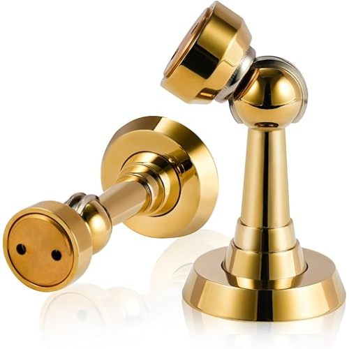 Magnetic Door Stop Brass Heavy Duty Door Stopper Keep Door Open Door Catch Holder with Screws for Wall & Floor Mount, 1P, Bright Gold