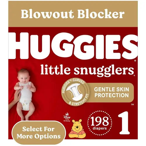 HUGGIES Diapers Size 1 - Little Snugglers Disposable Baby Diapers, 198ct, One Month Supply (Packaging May Vary)