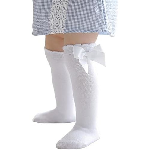Zando Baby Girl Socks Cotton Baby Knee High Socks Cute Ruffle Socks for Toddler Girls Infant Uniform Stockings Seamless