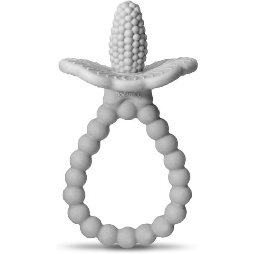 RaZbaby RaZberry Plus Baby Teether – Easy-to-Hold Toy for Front & Back Teething Relief, BerryBumps Texture for Sensory Development, Soothes Sore Gums, BPA-Free, Great Gift for Babies 3M+ – Grey