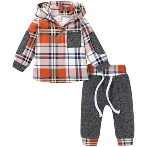 Kids Toddler Infant Baby Boys Girls Winter Outfit Christmas Plaid Hoodie Sweatshirt Jackets Shirt+Pants Xmas Clothes