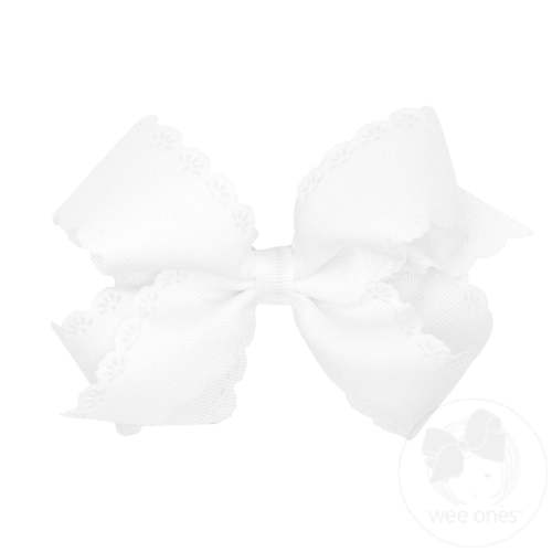 Medium Grosgrain Bow with Eyelet Flower-Embossed Edges - ANTIQUE WHITE | Wee Ones Hair Bows & Accessories