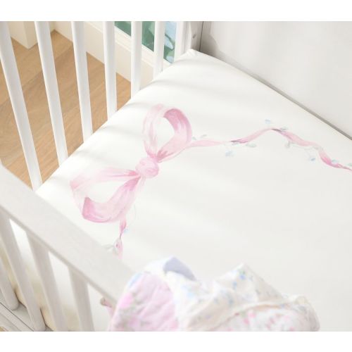 LoveShackFancy Bow Picture Perfect Organic Crib Fitted Sheet