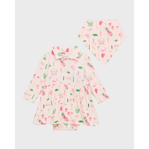 Girl's Golf Polo Dress W/ Bandana Bib Set, Size 3M-24M