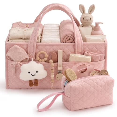 PeraBella Baby Diaper Caddy Organizer, Baby Basket Shower Gift, Portable Changing Table Basket, Postpartum Caddy & Tote Bag Pouch, Newborn Boy & Girl Nursery Essentials Registry, Car Diaper Organizer