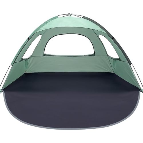 WhiteFang Beach Tent Anti-UV Portable Sun Shade Shelter for 3/4/6/8 Person, Extendable Floor with 3 Ventilating Mesh Windows Plus Carrying Bag, Stakes and Guy Lines