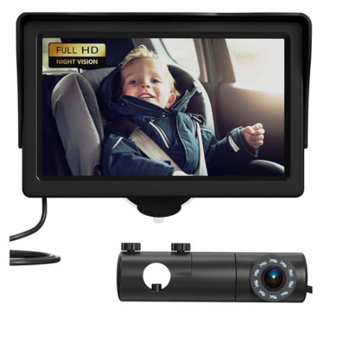 GROWNSY Baby Car Camera, HD Display Baby Car Mirror with Night Vision Feature, 4.3 inch Baby Car Camera with Monitor Wide Clear View, Backseat Camera Rear Facing to Observe Baby’s Every Move