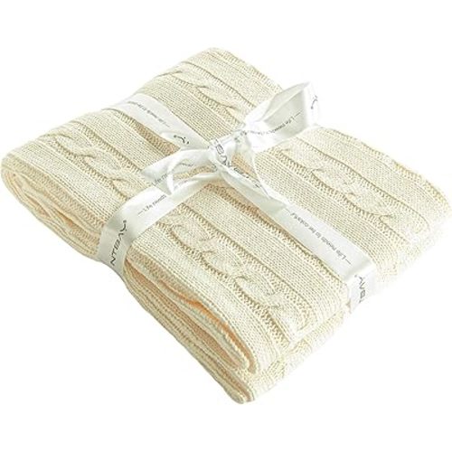 NTBAY 100% Pure Cotton Cable Knit Toddler Blanket, Super Soft Warm Breathable 30x40 Baby Blanket for Crib, Stroller, Nursery, Travel, Newborn, 30x40 Inches, Ivory