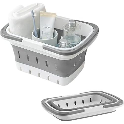 Portable Plastic Shower Caddy Basket - Versatile Collapsible Bath Caddy with Handle - Perforated Travel Shower Basket Organizer for Bathroom, Dorm Room, Kitchen, Gym, RV - Grey | 1-Pack