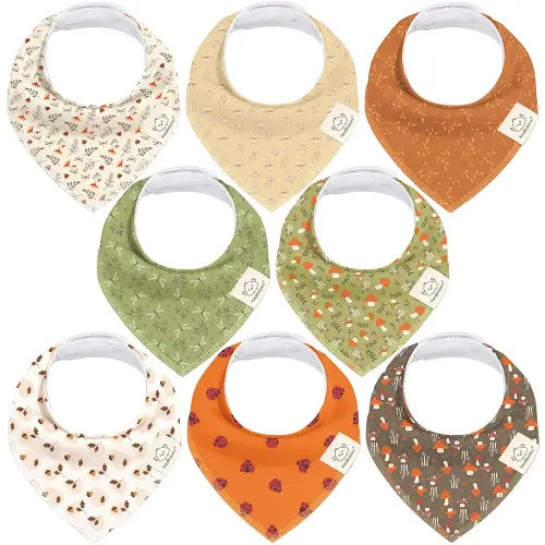 8-Pack Organic Baby Bandana Bibs for Girls - Super Absorbent Triangle Baby Bibs for Drooling and Teething Infant, 100% Cotton Extra Soft for Newborn, Infant 0-36 Months (Fall Spores)