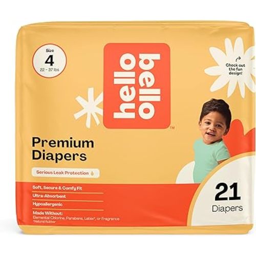 Hello Bello Diapers, Size 4 (22-37 lbs) Flower Child, 21 Count of Premium Disposable Baby Diapers, Hypoallergenic with Soft, Cloth-Like Feel