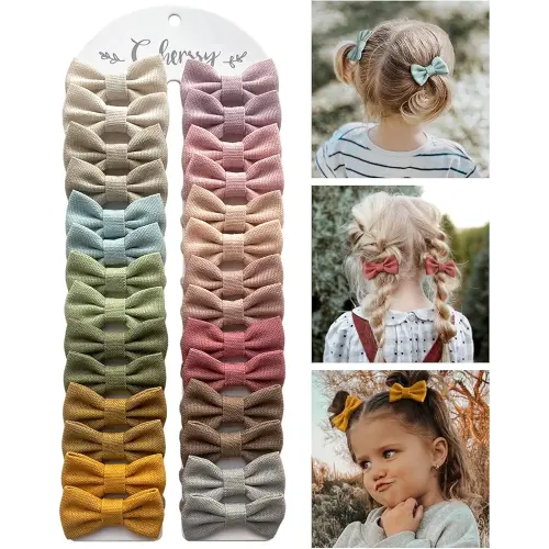Cherssy 2" Baby Hair Ties with Linen Bows, 28 Pcs Neutral Hair Bow Elastic Nylon Hair Bands for Toddler Girls, Ponytail Holders Pigtails Hair Accessories for Thick or Thin Hair