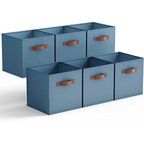 GRANNY SAYS Cube Storage Bins, 11 Inch Storage Cube Organizer, Collapsible Fabric Storage Cubes with PU Handles, Decorative Cube Storage Organizer for Shelves, Closet, Light Blue, 6-Pack