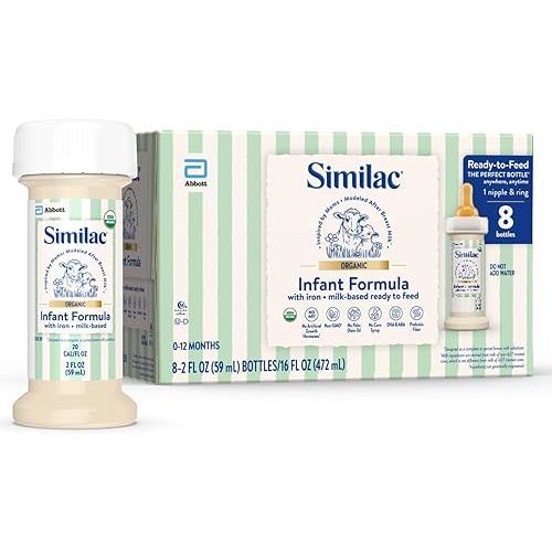 Similac Organic Infant Formula, Easy to Digest, USDA-Certified Organic, Ready to Feed, 2-fl-oz Bottle, Pack of 8