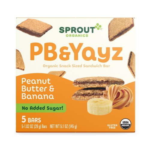 Sprout Organics Peanut Butter & Yayz Organic Snack Sized Sandwich Bar with Peanut Butter and Banana, 5 - 1.02 Ounce Bars