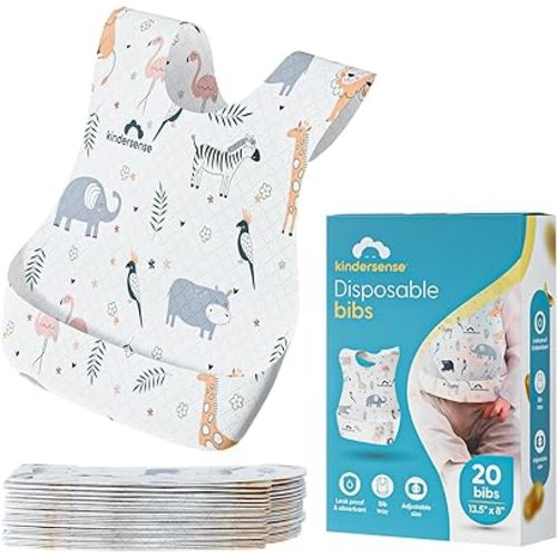 KinderSense® Disposable Baby Bibs for Feeding/Drooling – Travel Bibs for Baby | Absorbent + Leakproof Disposable Bibs Baby