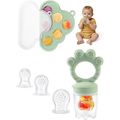 Breastmilk Popsicle Molds & Baby Fruit Food Feeder Pacifier, Silicone Baby Food Storage Containers, Baby Popsicle Molds Teething for Toddler Teething & Infant Self Feeding (Green)