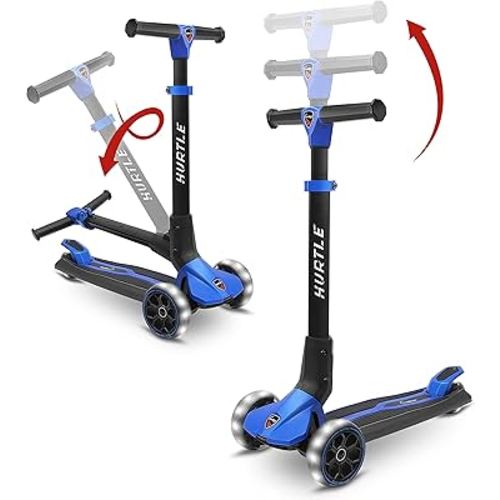 Hurtle Kids Scooter - Child Toddler Kick Scooter Toy - 3 Wheel Scooter with Adjustable Height, Anti-Slip Deck, Flashing Wheel Lights, for Boys/Girls 3-10 Year Old