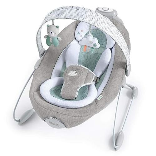 Ingenuity SmartBounce Automatic Baby Bouncer Seat with White Noise, Music, -Toy Bar & 2 Plush Infant Toys, 0-6 Months Up to 20 lbs (Pemberton)