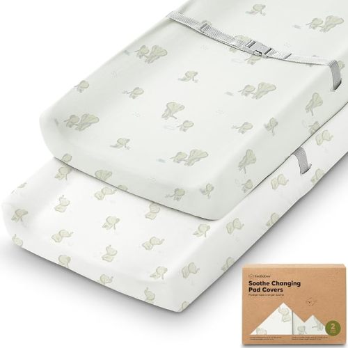 2-Pack Organic Changing Pad Covers for Girl, Boy, Neutral - 100% Cotton Changing Table Pad Cover, Soft Baby Nursery Diaper Changing Pad Sheets, Contour Changing Pads Liners, Change Pad Cover (Elly)