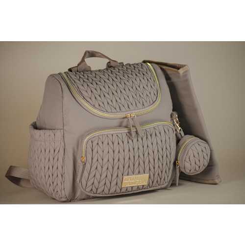 Braided Diaper Backpack: Stylish Tan Beige Mom Bag - Includes Changing Mat and Stroller Clips