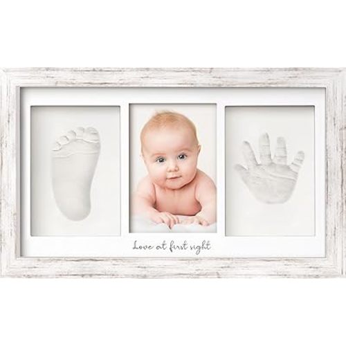 Baby Hand and Footprint Kit - Baby Footprint Kit, Newborn Keepsake Frame, Baby Handprint Kit, Personalized Baby Gifts, Nursery Decor, Baby Shower Gifts for Girls Boys(Vintage White)