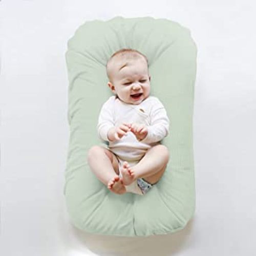 ZonLi Baby Lounger for Newborn, Baby Nest Cover for 0-12 Month, Portable Nest Sleeper Cover for Infant with 100% Cotton Muslin Cover - Breathable, Natural (Mint Green)