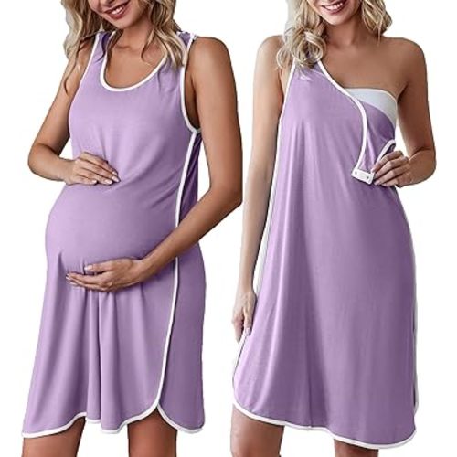 Ekouaer Labor and Delivery Gown for Hospital 3 in 1 Nursing Dress Sleeveless Maternity Snap Button Breastfeeding Nightgown