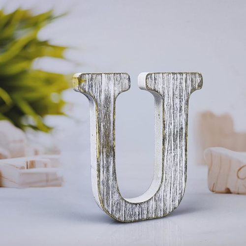 4 Inch Wood Letters Unfinished Rustic Wood Letters for Wall Decor Decorative Standing Letters Slices Sign Board Decoration for Craft Home Party Projects (U)