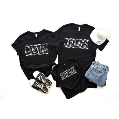 Custom Name Checkered Text Shirt, Personalized Retro Checkered Text T-Shirt, Checkered Name Shirt, Cute Family Gift,Personalized tees