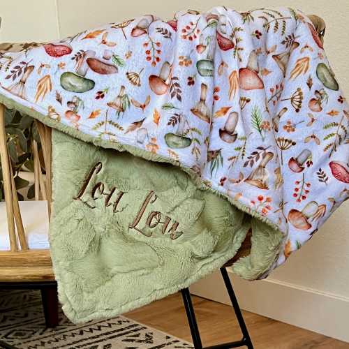 Personalized Blanket, Mushroom Minky Blanket, Newborn Girl or Newborn Boy, Baby Shower Gift, Cottagecore Nursery, Aesthetic Nursery